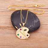 Zircon Copper Pendant Art Palette Necklace