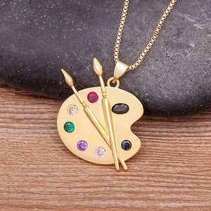 Zircon Copper Pendant Art Palette Necklace