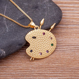 Zircon Copper Pendant Art Palette Necklace