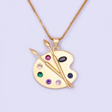 Zircon Copper Pendant Art Palette Necklace