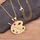 Zircon Copper Pendant Art Palette Necklace