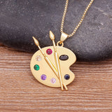 Zircon Copper Pendant Art Palette Necklace