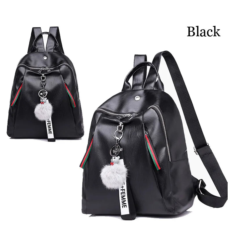 NoEnName Women Lady Anti-Theft PU Leather Rucksack Travel Shoulder Bag