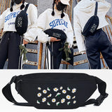Noble Daisy Printing Waist Bag Male Casual Functional Canvas Crossbody
