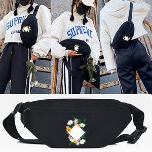 Noble Daisy Printing Waist Bag Male Casual Functional Canvas Crossbody