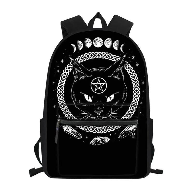 Cat Print Gothic Moon Teenager School Backpack Girls Women Travel Daypack
