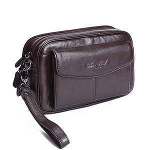 Leather Men Business Clutch Bag Cowhide Zipper Wallet Money Phone Case
