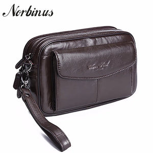 Leather Men Business Clutch Bag Cowhide Zipper Wallet Money Phone Case