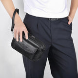 Leather Men Business Clutch Bag Cowhide Zipper Wallet Money Phone Case