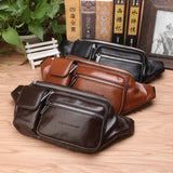 Men Leather Waist Bag Sling Chest Bags Casual Belt Pouch for Wallets Phone