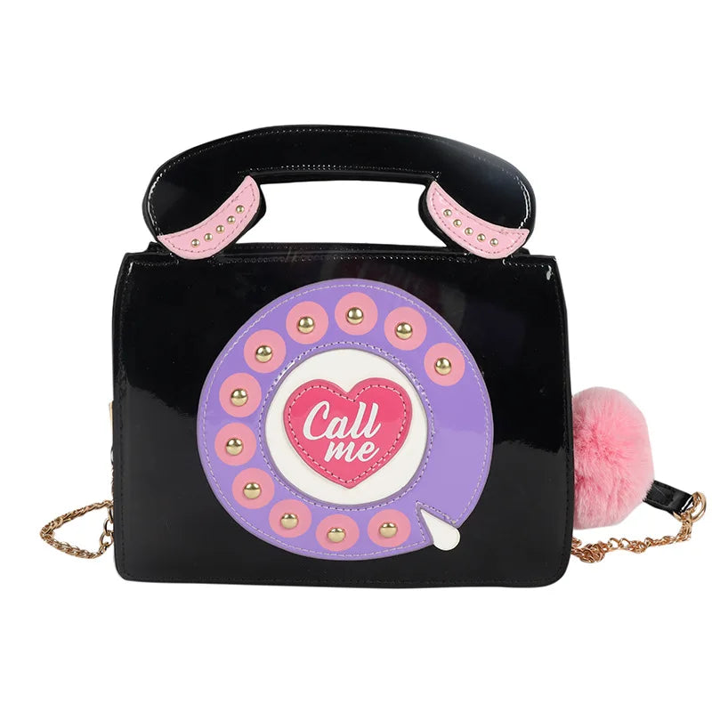 Vintage Phone Shape Purse Handbag Cartoon Chain Shoulder Bag Girls Clutch