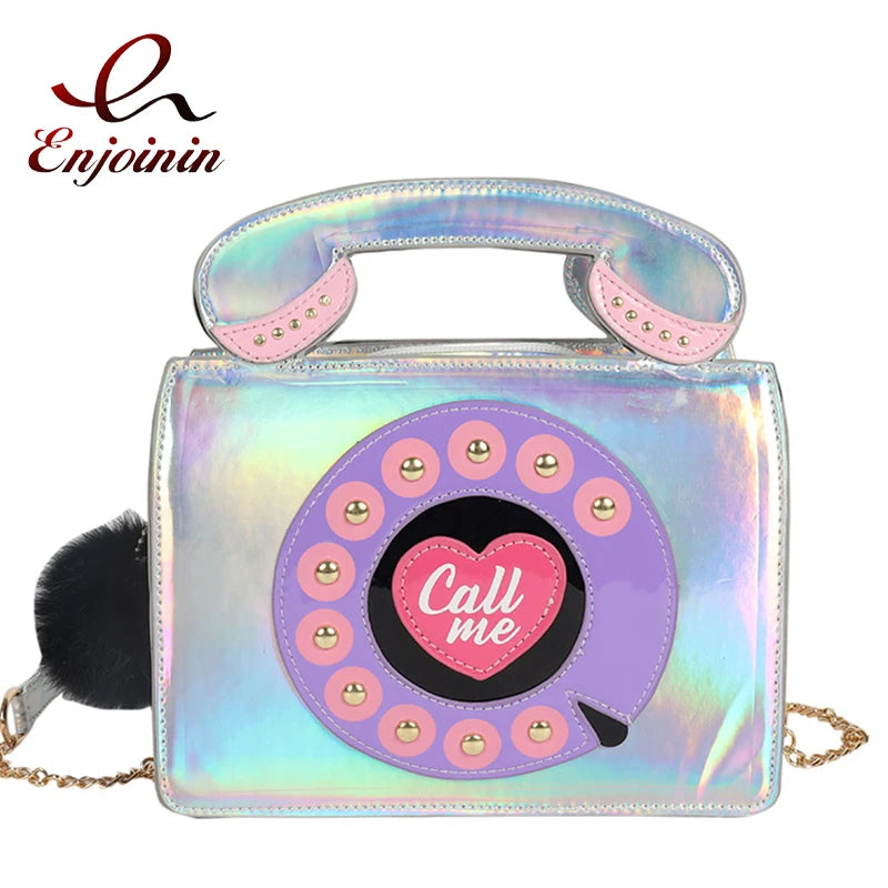 Vintage Phone Shape Purse Handbag Cartoon Chain Shoulder Bag Girls Clutch