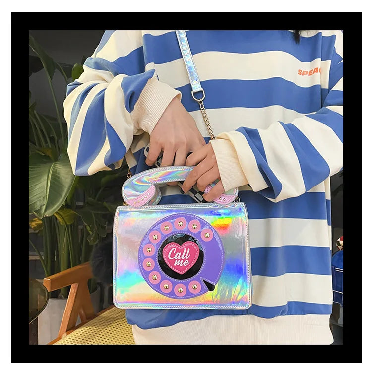 Vintage Phone Shape Purse Handbag Cartoon Chain Shoulder Bag Girls Clutch