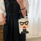 Lady Face Shoulder Bag Leather Messenger Tote Handbag for Dating Travel