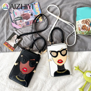 Lady Face Shoulder Bag Leather Messenger Tote Handbag for Dating Travel