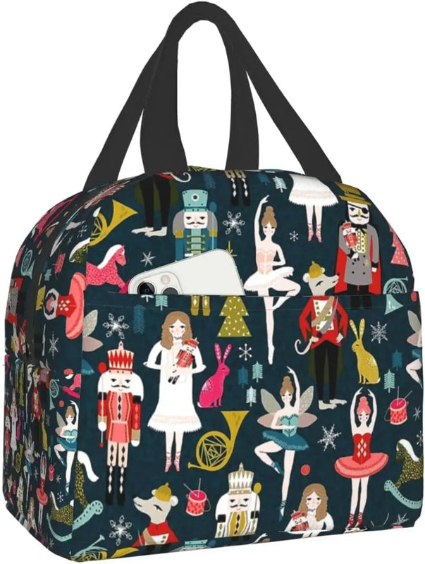 Nutcracker Ballet Xmas Dance Lunch Bag Portable Reusable Insulated Box