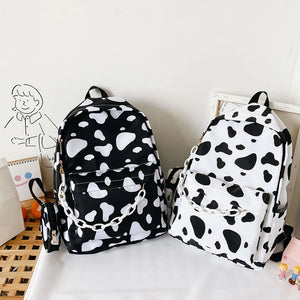 Nylon Backpack Girls Cow Letter Print School Book Bags Daily Travel Rucksack