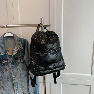 Nylon Backpack Women Cotton Feather Down School Backpack Purse Medium Metallic