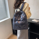 Nylon Backpack Women Cotton Feather Down School Backpack Purse Medium Metallic