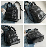 Nylon Backpack Women Cotton Feather Down School Backpack Purse Medium Metallic