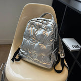Nylon Backpack Women Cotton Feather Down School Backpack Purse Medium Metallic