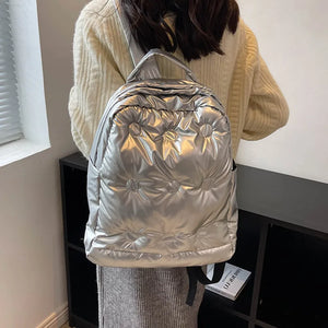 Nylon Backpack Women Cotton Feather Down School Backpack Purse Medium Metallic