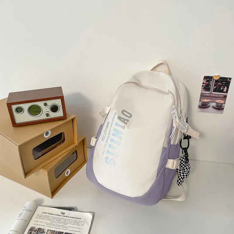 Gray Nylon Backpack Women Travel School Bag for Teenage Girls