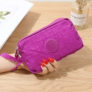 Nylon Clutch Purse Long Wallet Three Layer Purses Large Capacity Zipper Wallets