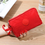 Nylon Clutch Purse Long Wallet Three Layer Purses Large Capacity Zipper Wallets