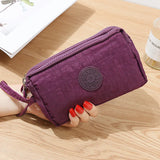 Nylon Clutch Purse Long Wallet Three Layer Purses Large Capacity Zipper Wallets