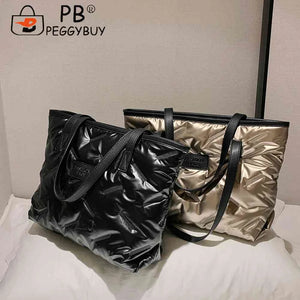 Nylon Cotton-padded Bag Casual Large Capacity Ladies Handbags Warm Zipper