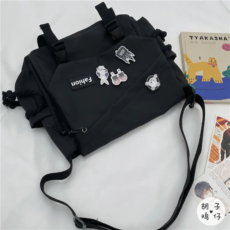 Nylon Crossbody Bag Large Capacity Handbag Solid Color Ladies Messenger