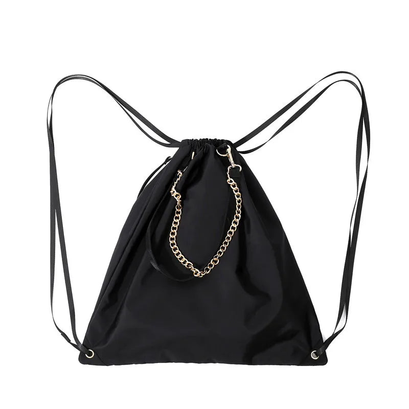 Nylon Drawstring Bags Men Women Chain Tassel Big Totes Backpacks