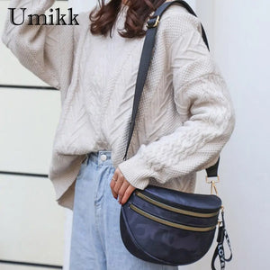 Nylon Fanny Waist Bags Women Semicircle Casual Zipper