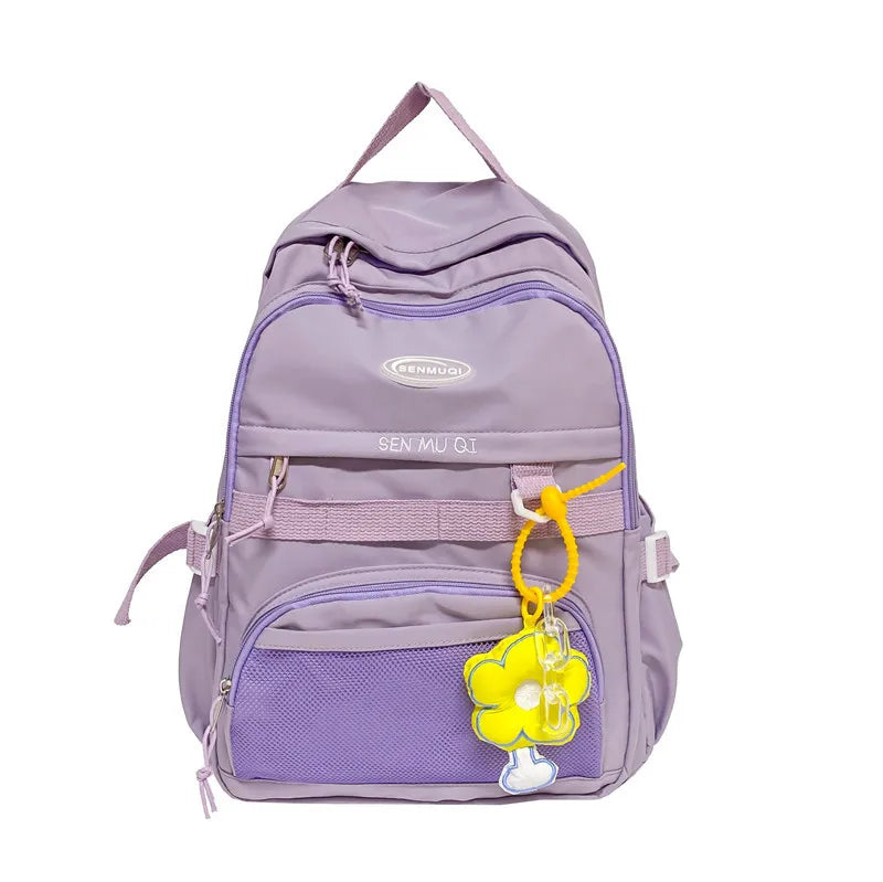 Nylon Flower Pendant Mesh Belt Letter Large-capacity Female Student Backpack