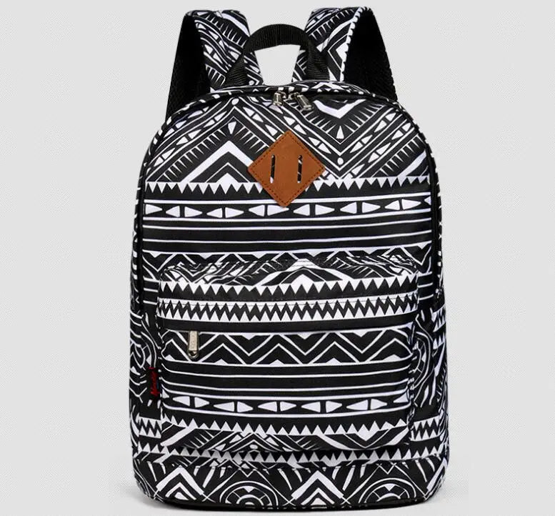 Nylon Geometric Prints Women Backpack Casual Knapsack