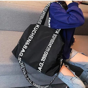 Nylon Large Capacity Shoulder Bag Women English Letter Handbag