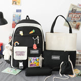 Nylon Packback Bags Women Bag Set with Pencil Bag Lunch Box Backbag