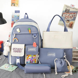 Nylon Packback Bags Women Bag Set with Pencil Bag Lunch Box Backbag
