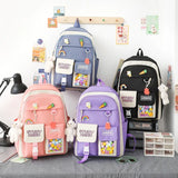 Nylon Packback Bags Women Bag Set with Pencil Bag Lunch Box Backbag