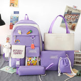 Nylon Packback Bags Women Bag Set with Pencil Bag Lunch Box Backbag