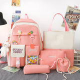 Nylon Packback Bags Women Bag Set with Pencil Bag Lunch Box Backbag