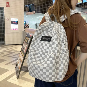 Nylon Plaid Women Backpack School Bag Waterproof Laptop Bags Large Capacity