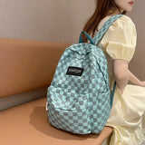 Nylon Plaid Women Backpack School Bag Waterproof Laptop Bags Large Capacity