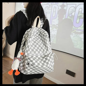 Plaid Women Backpack School Bag Large Capacity Waterproof Travel Backpack