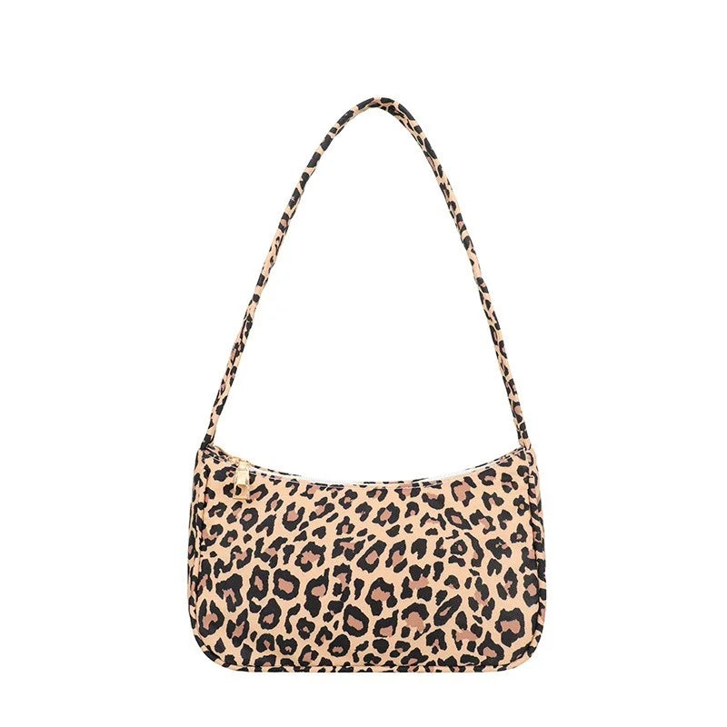 Nylon Plaid Leopard Print Casual Shoulder Bag for Women Girls