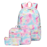 Nylon Tie Dye School Backpack w/ Lunch Tote Pencil Bag for Girls Boys