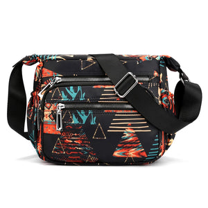 Waterproof Nylon Shoulder Bag Floral Travel Purse Multi-pocket Zipper Messenger