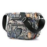Waterproof Nylon Shoulder Bag Floral Travel Purse Multi-pocket Zipper Messenger