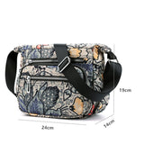Waterproof Nylon Shoulder Bag Floral Travel Purse Multi-pocket Zipper Messenger
